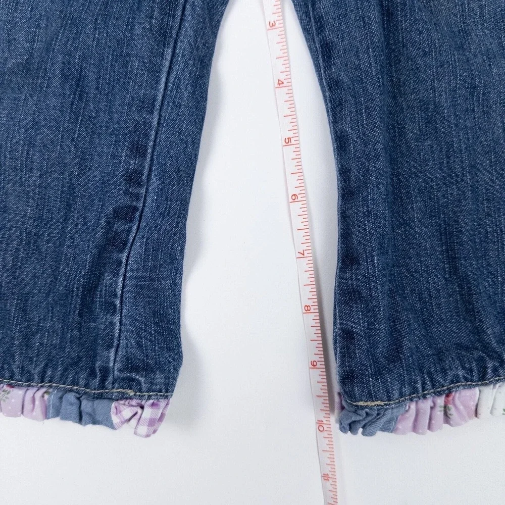 Vintage OshKosh Denim Jeans Y2K‎ Blue Floral Ruffle Hem Baby Girls 18 Months
